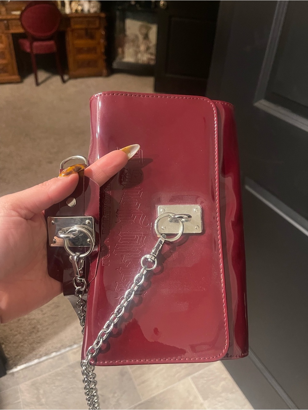 Bailey sarian and melt cosmetics collab Leather Chain bag in Deep Red